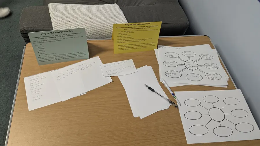 The next generation and neighbourhood tables with handwritten lists and spider diagrams